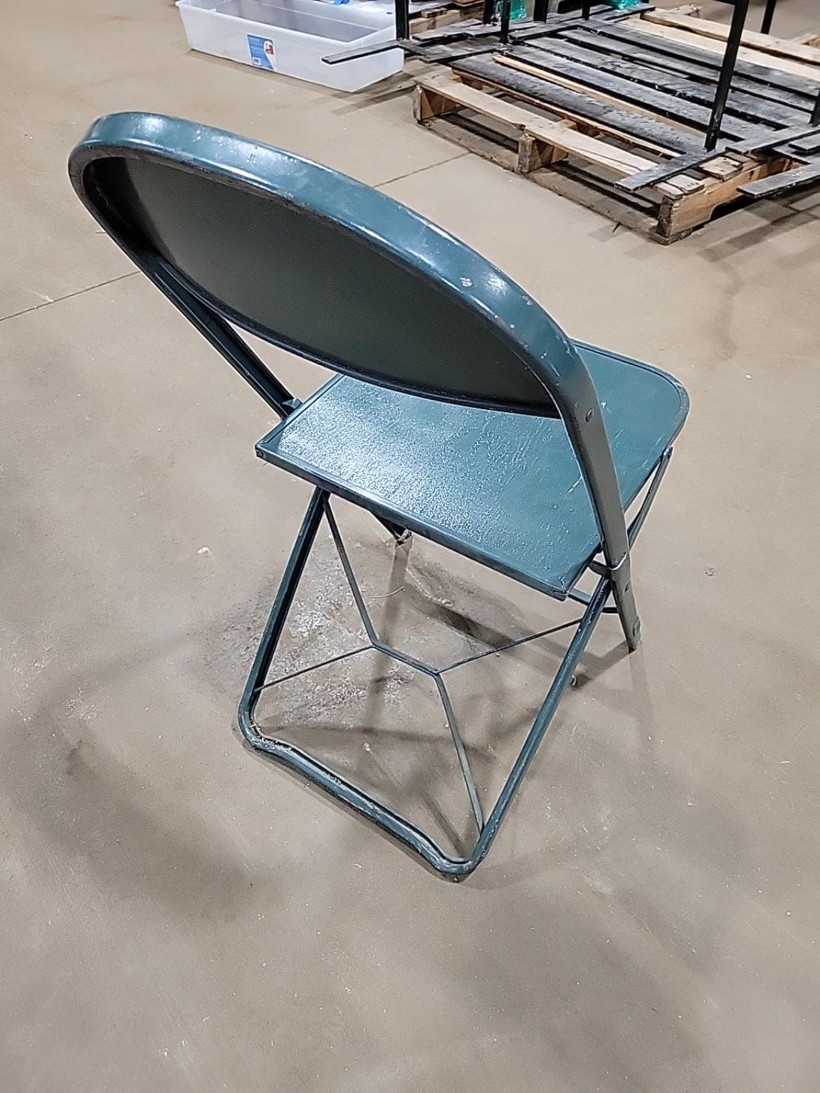 Vintage Wood Seat Metal Folding Chair – Teal