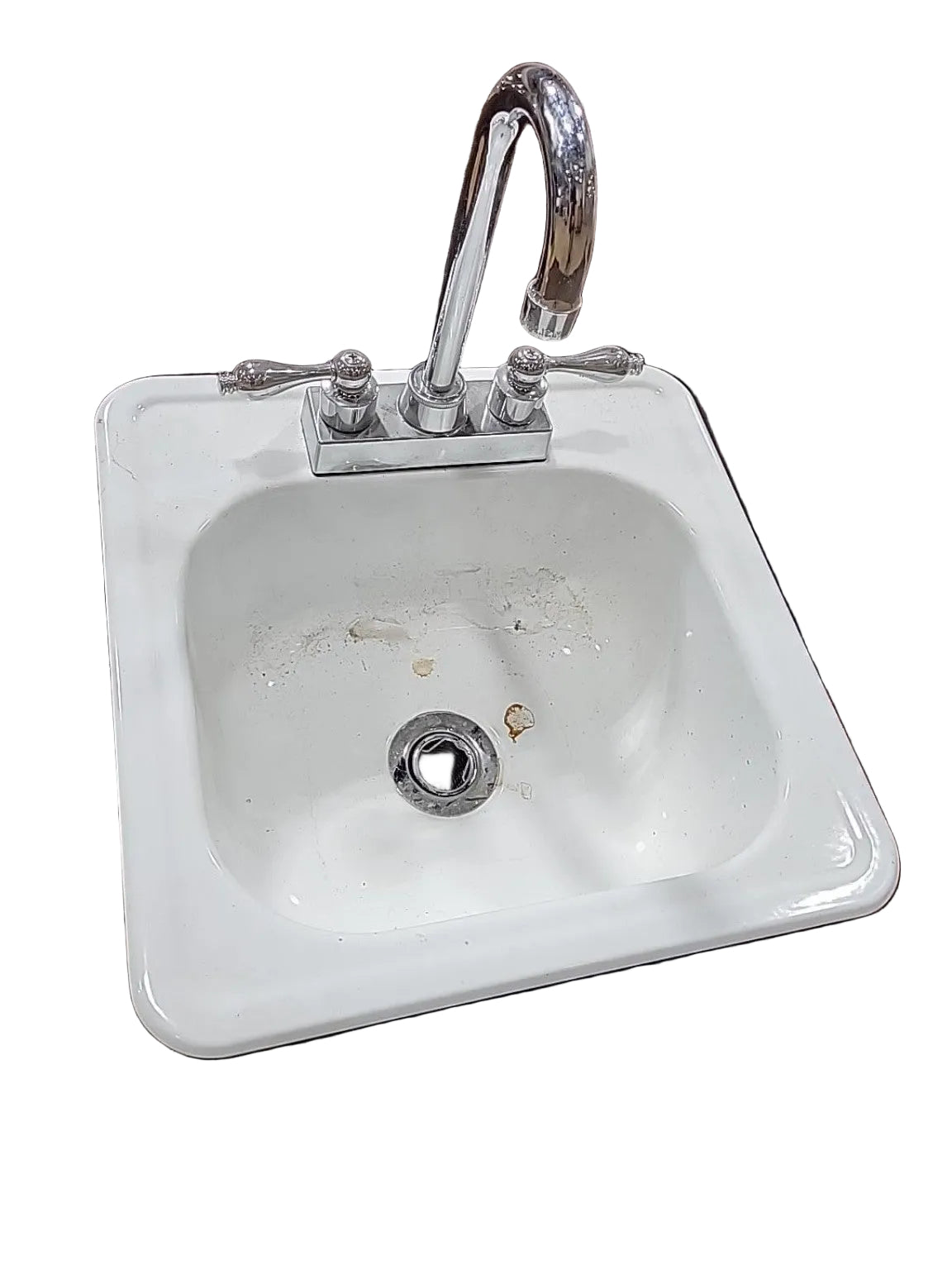 Vintage Industrial Enamel Utility Sink with Chrome Faucet