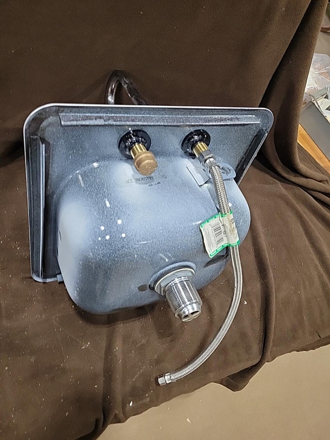 Vintage Industrial Enamel Utility Sink with Chrome Faucet