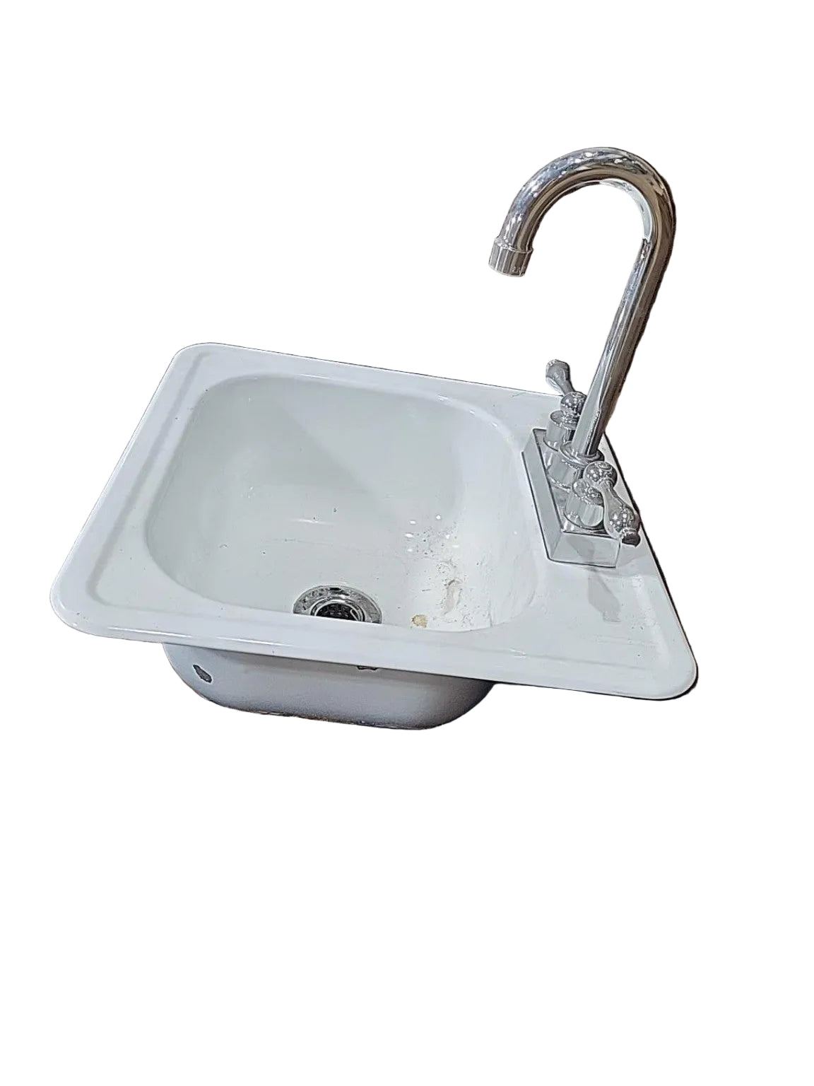 Vintage Industrial Enamel Utility Sink with Chrome Faucet