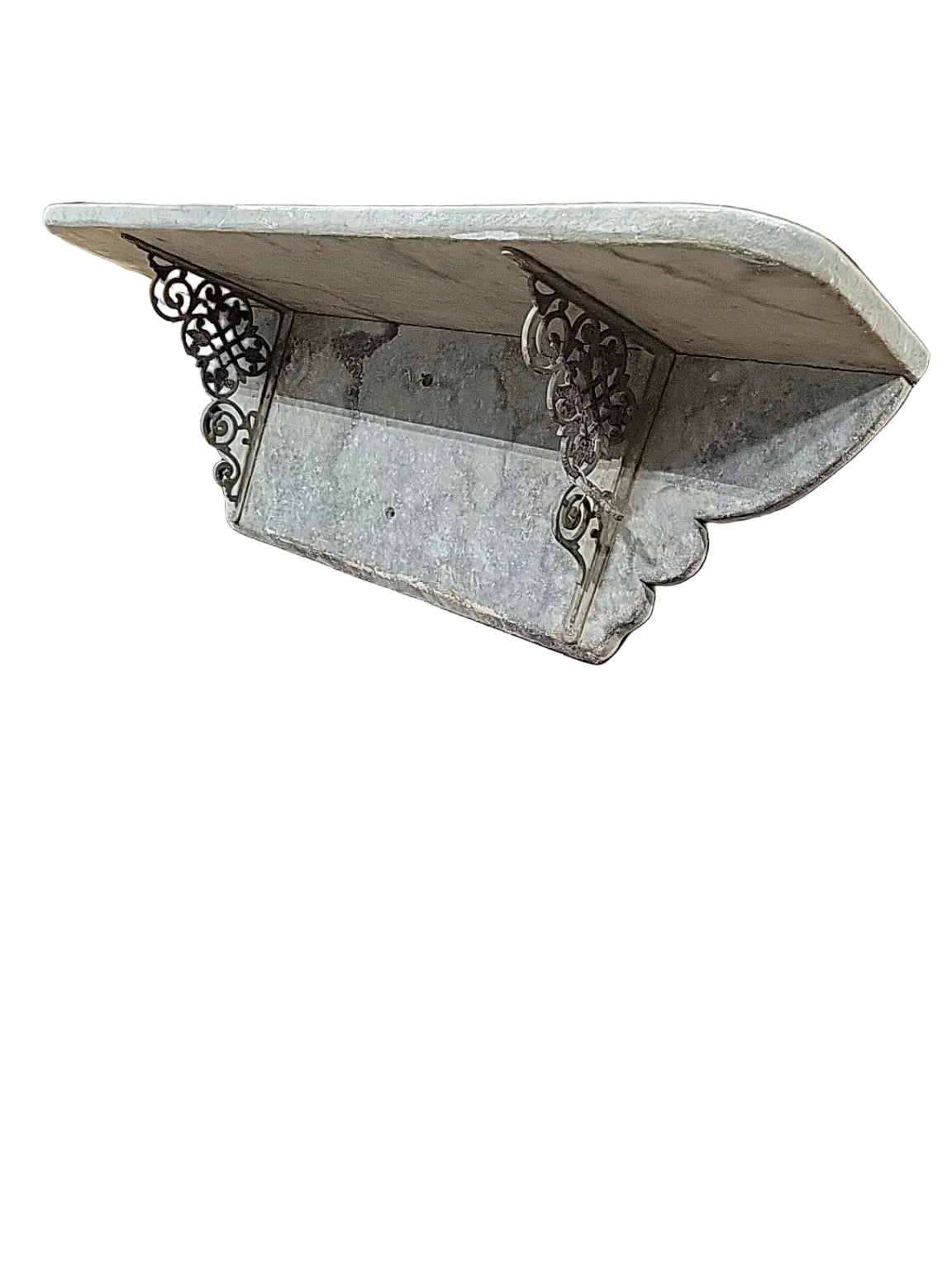 Vintage Rustic Wood Wall Shelf with Ornate Metal Brackets