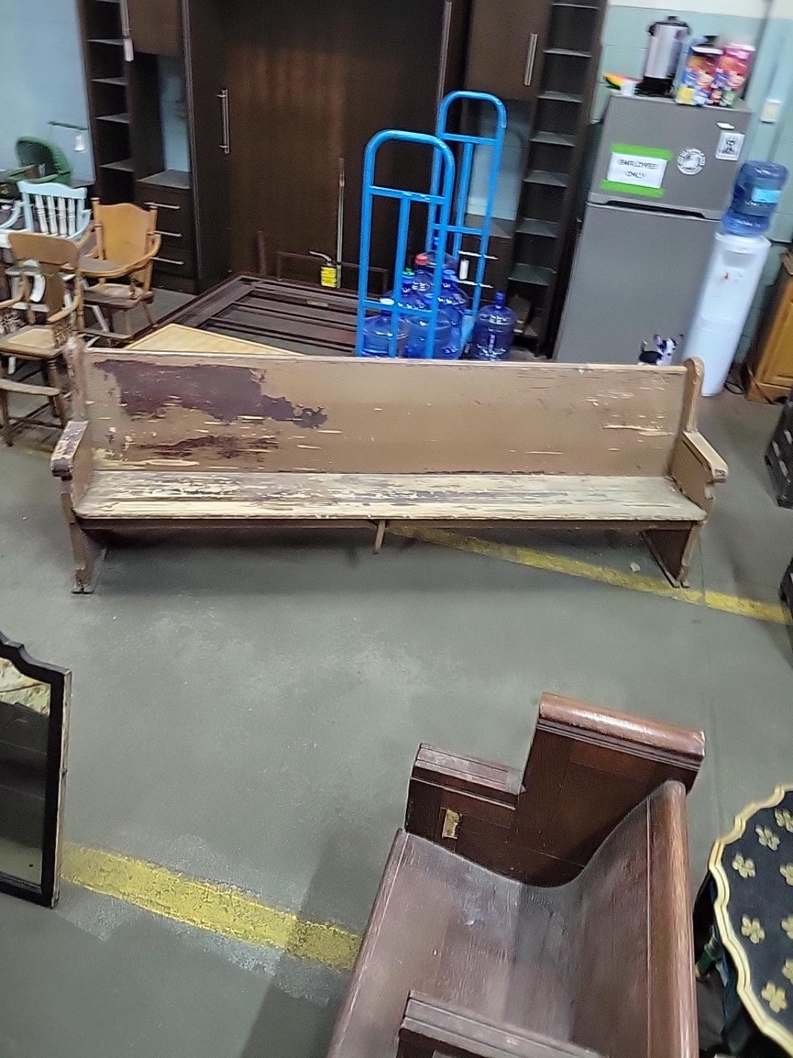 Vintage Painted Wood Church Pew – 100.5" Wide