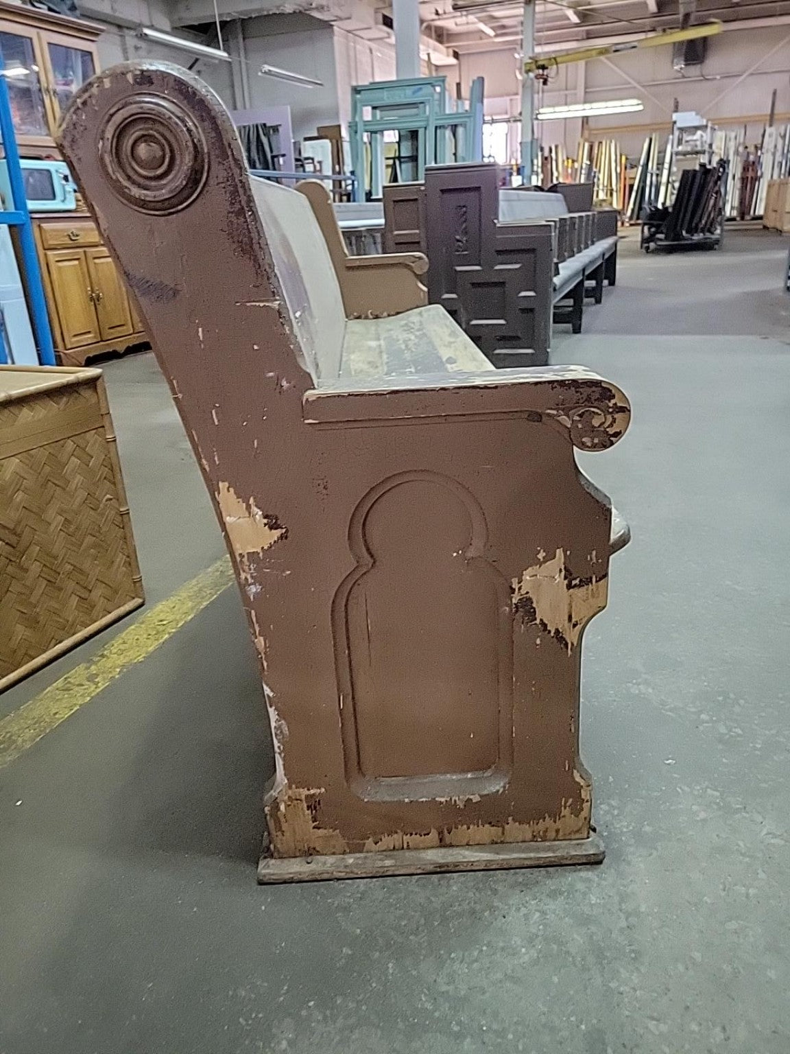 Vintage Painted Wood Church Pew – 100.5" Wide
