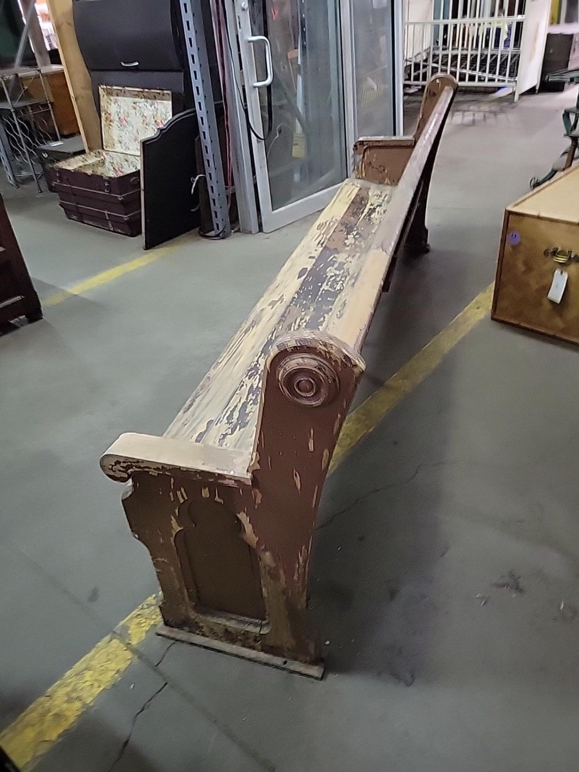 Vintage Painted Wood Church Pew – 100.5" Wide