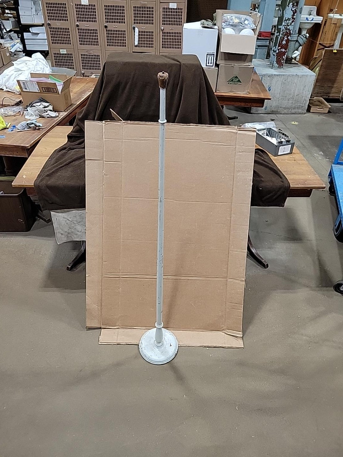 Vintage Wooden Retail Display Pole with Round Base