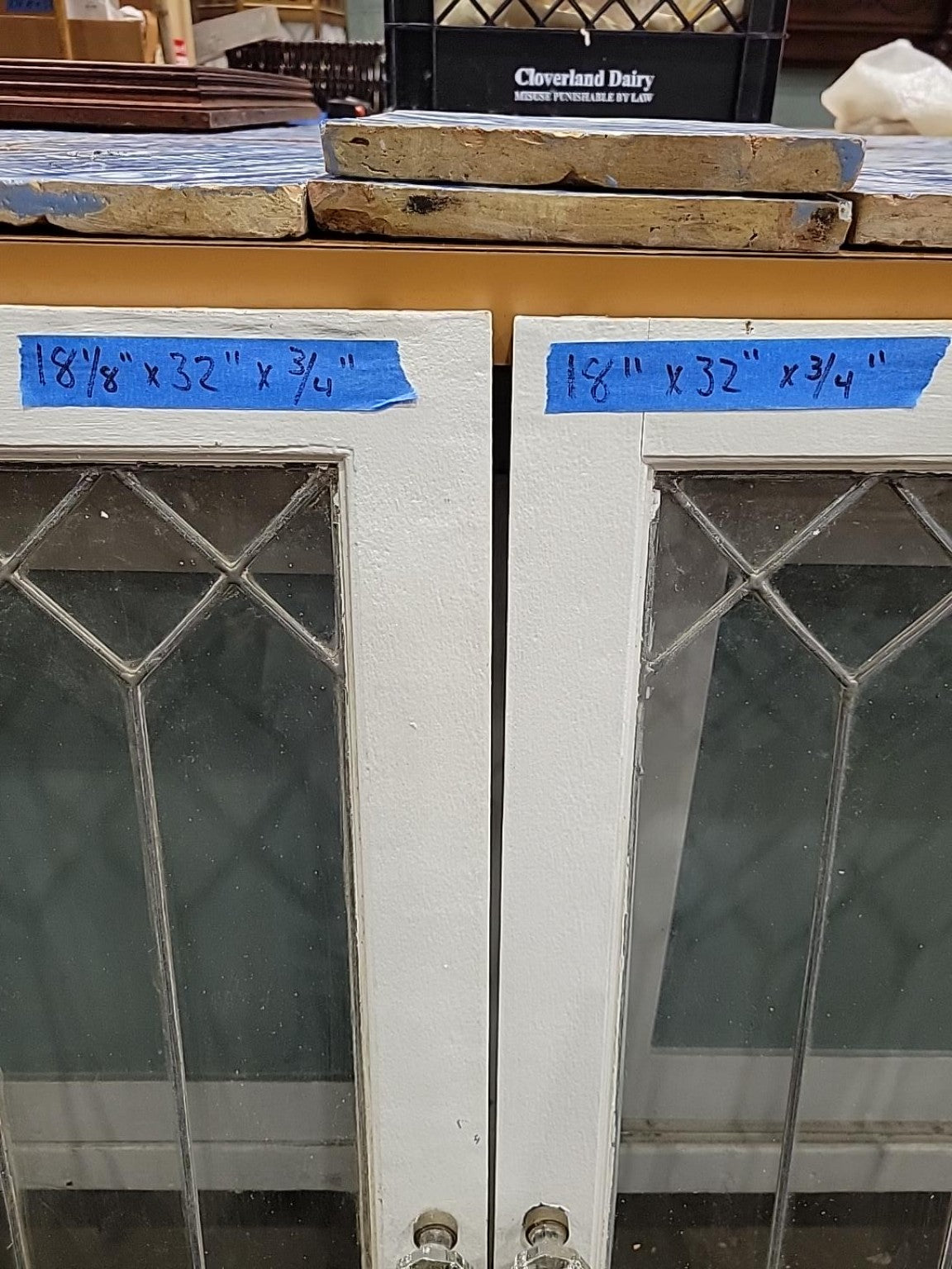 Antique Leaded Glass Cabinet Door Pair