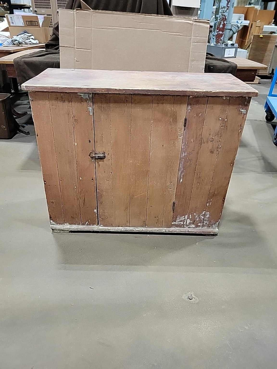 Antique Primitive Wood Storage Cabinet with Shelves & Latch