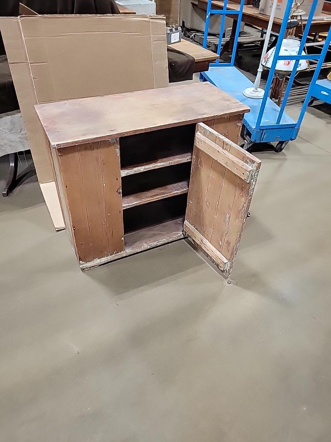 Antique Primitive Wood Storage Cabinet with Shelves & Latch