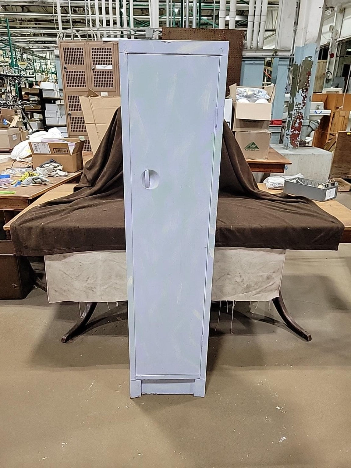 Vintage Narrow Painted Wood Storage Cabinet with Shelves