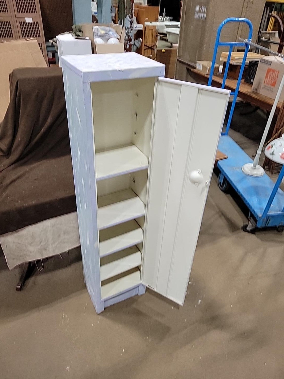 Vintage Narrow Painted Wood Storage Cabinet with Shelves