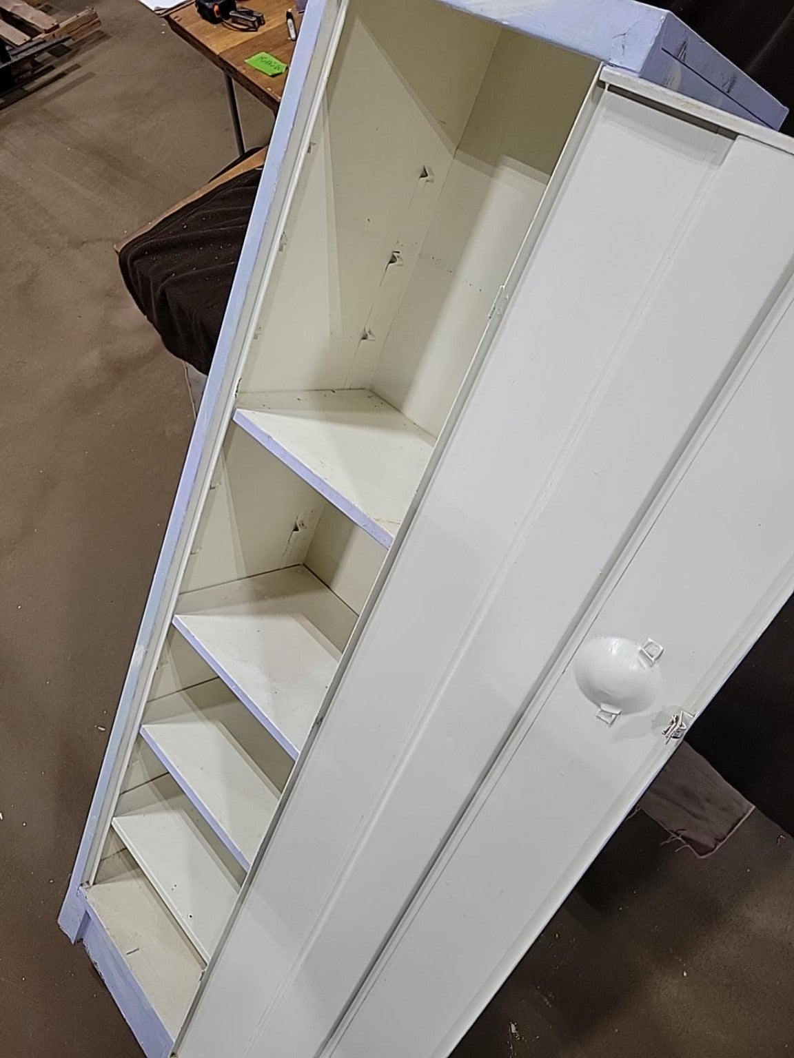 Vintage Narrow Painted Wood Storage Cabinet with Shelves