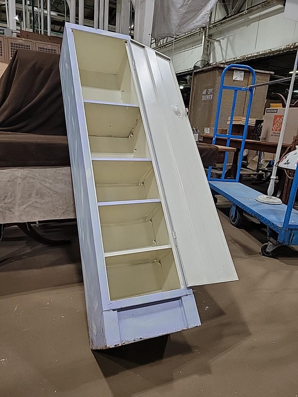 Vintage Narrow Painted Wood Storage Cabinet with Shelves