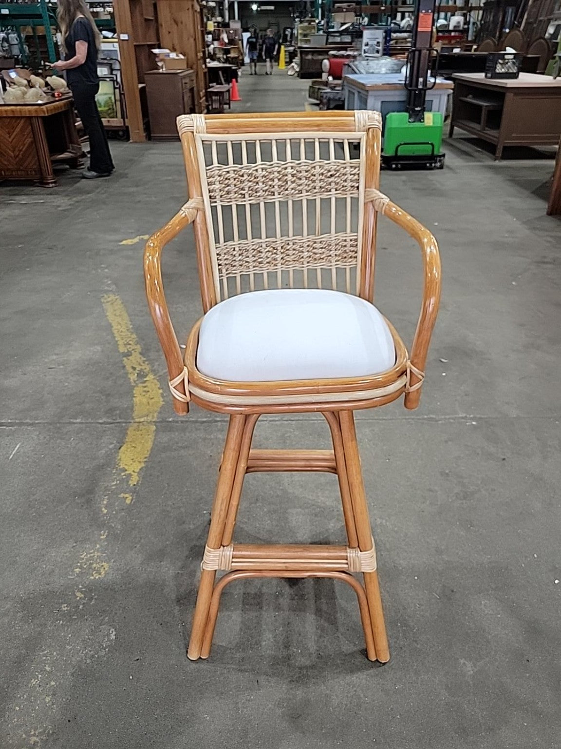 Vintage Rattan Swivel Bar Stool with Arms