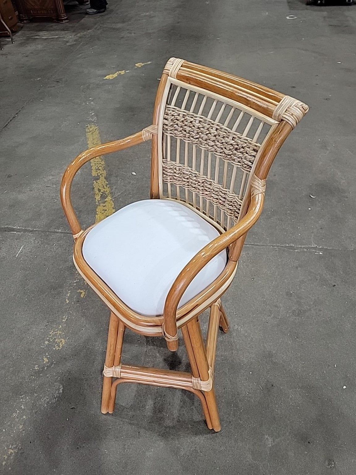 Vintage Rattan Swivel Bar Stool with Arms
