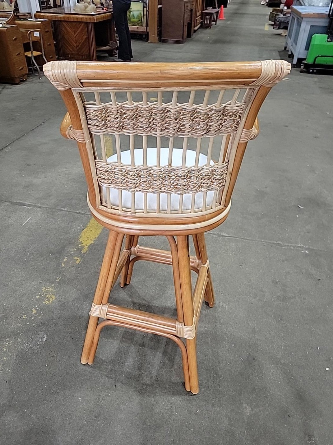 Vintage Rattan Swivel Bar Stool with Arms