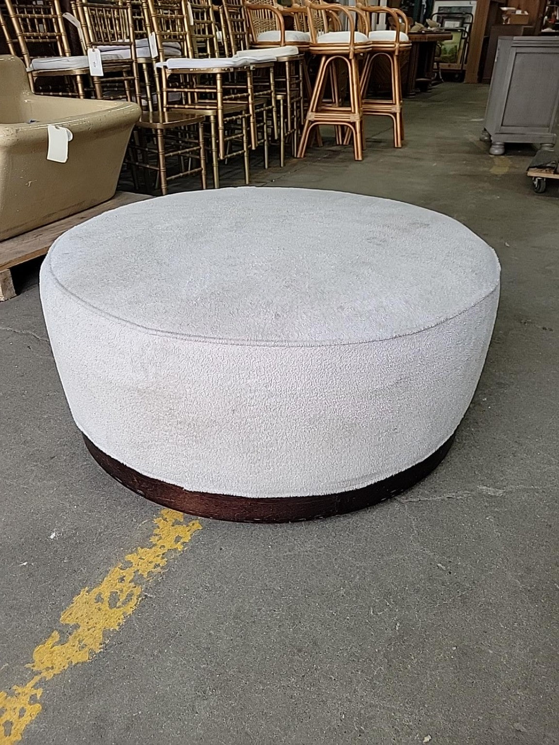 Vintage Camdeco Round Upholstered Ottoman on Casters