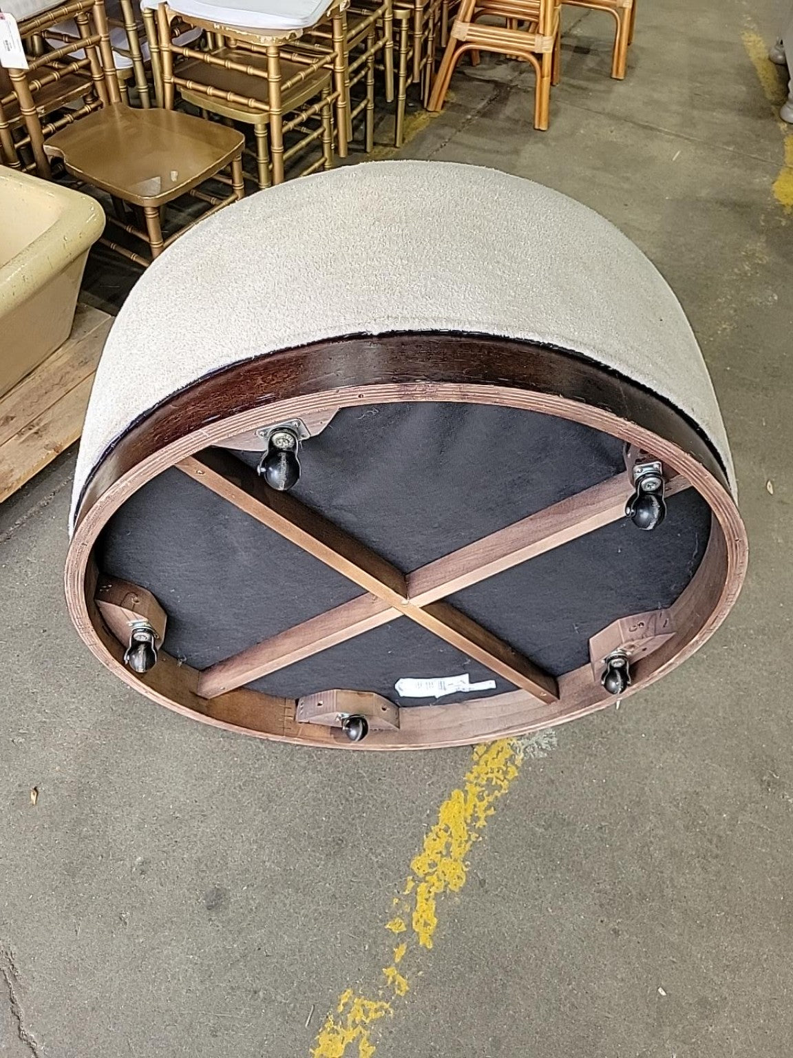 Vintage Camdeco Round Upholstered Ottoman on Casters