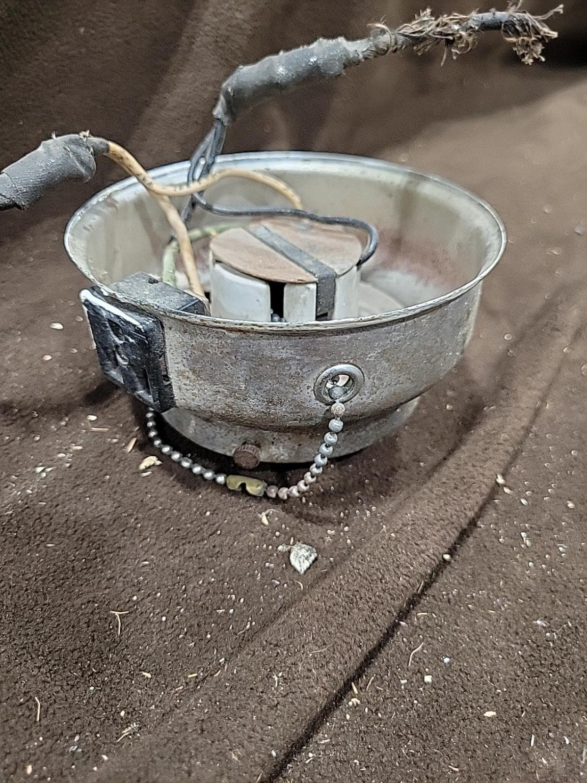Vintage Pull-Chain Flush Mount Ceiling Light Fixture – Galvanized Metal