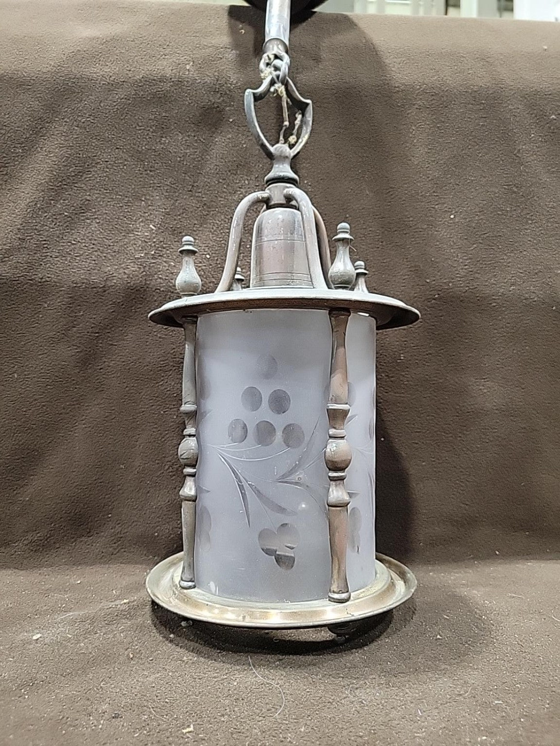Vintage Etched Glass Lantern Pendant Light