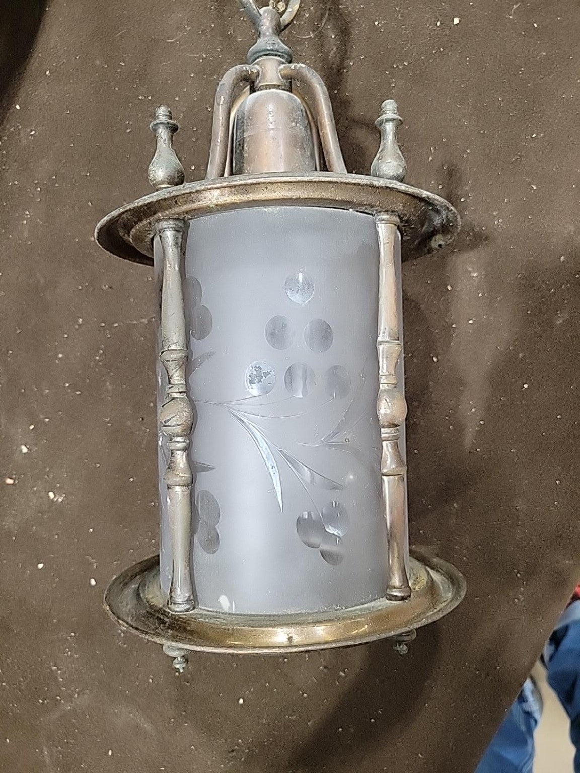 Vintage Etched Glass Lantern Pendant Light