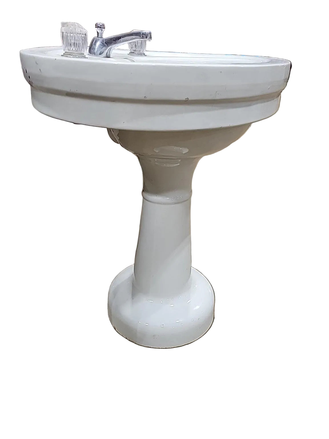 Vintage White Porcelain Pedestal Sink with Faucet