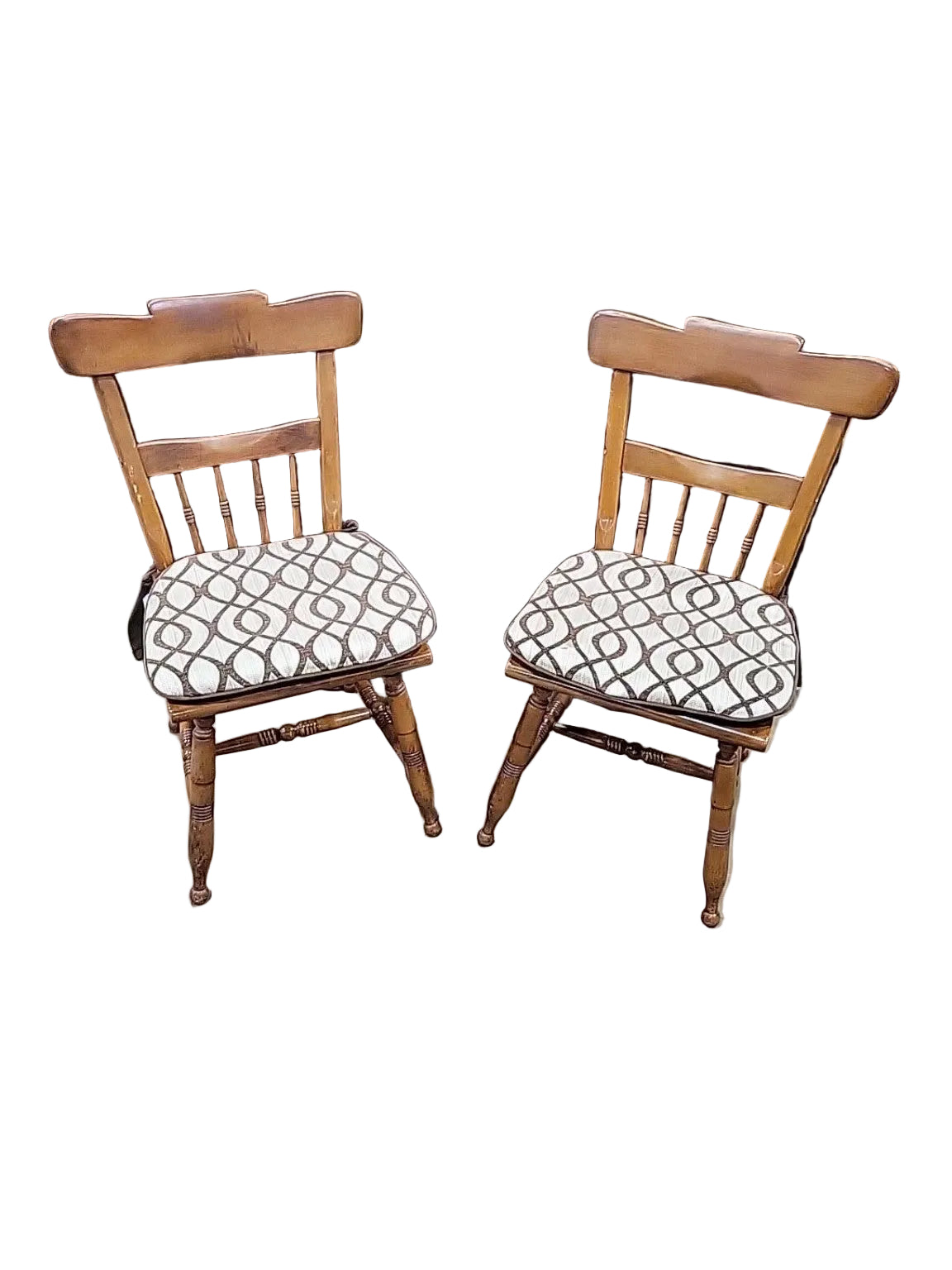 Vintage Spindle-Back Wood Dining Chairs – Pair