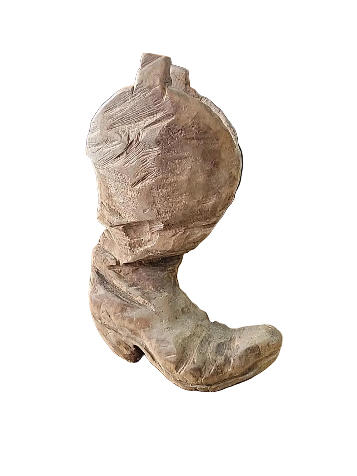 Vintage Hand-Carved Wooden Cowboy Boot Sculpture