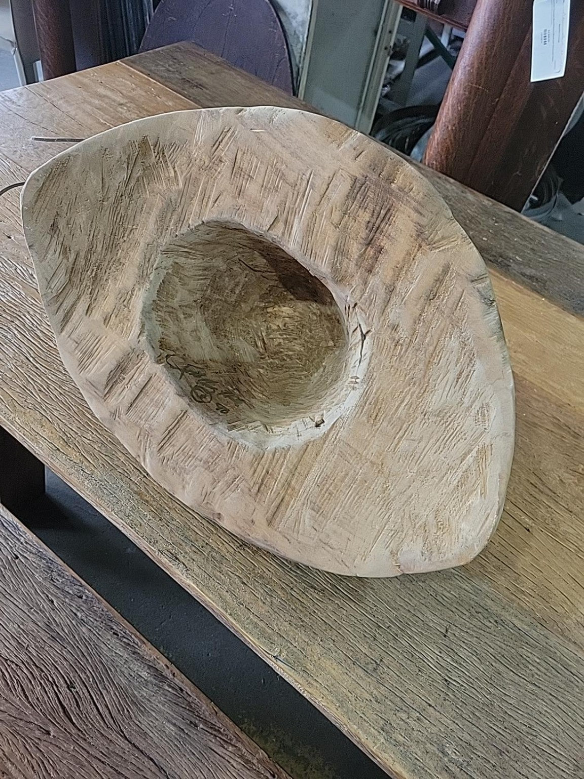 Vintage Hand-Carved Wooden Cowboy Hat Sculpture