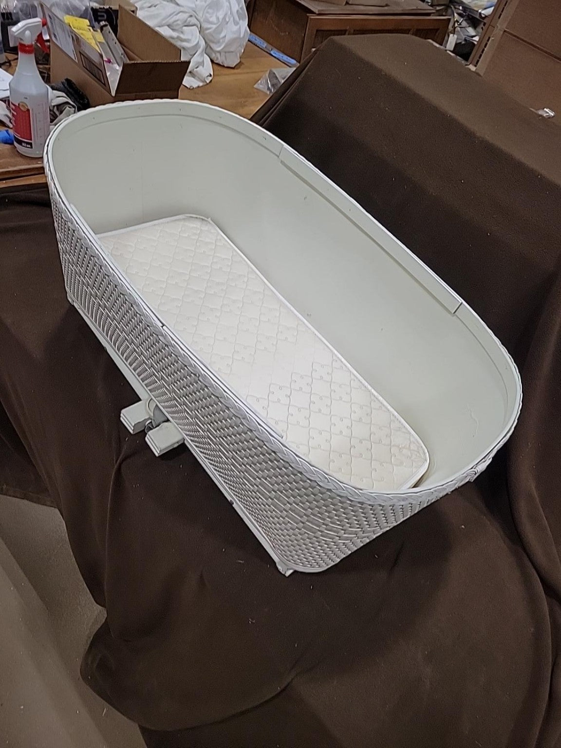 Vintage White Wicker Folding Baby Bassinet