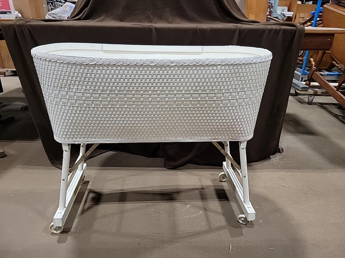Vintage White Wicker Folding Baby Bassinet