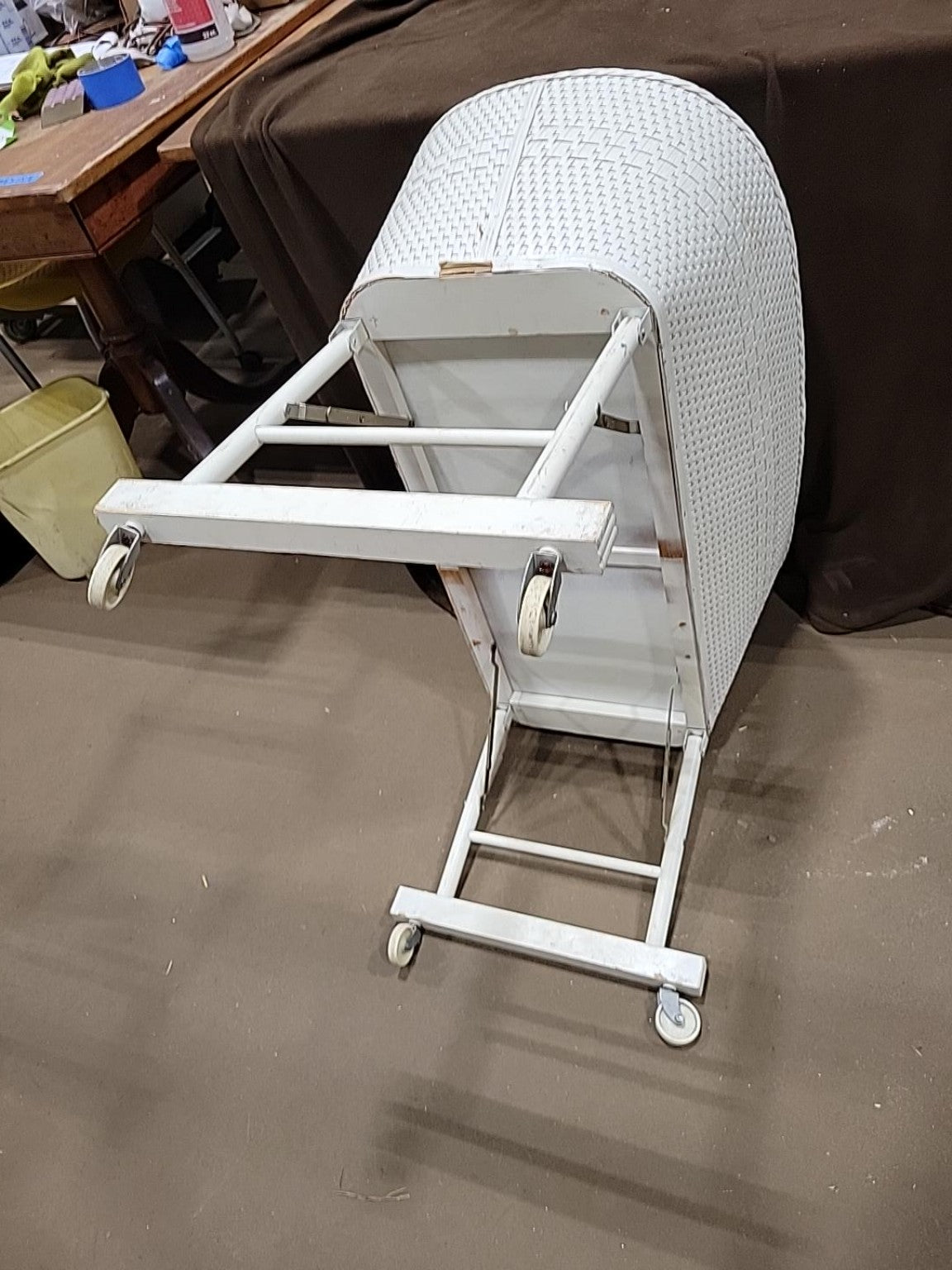 Vintage White Wicker Folding Baby Bassinet