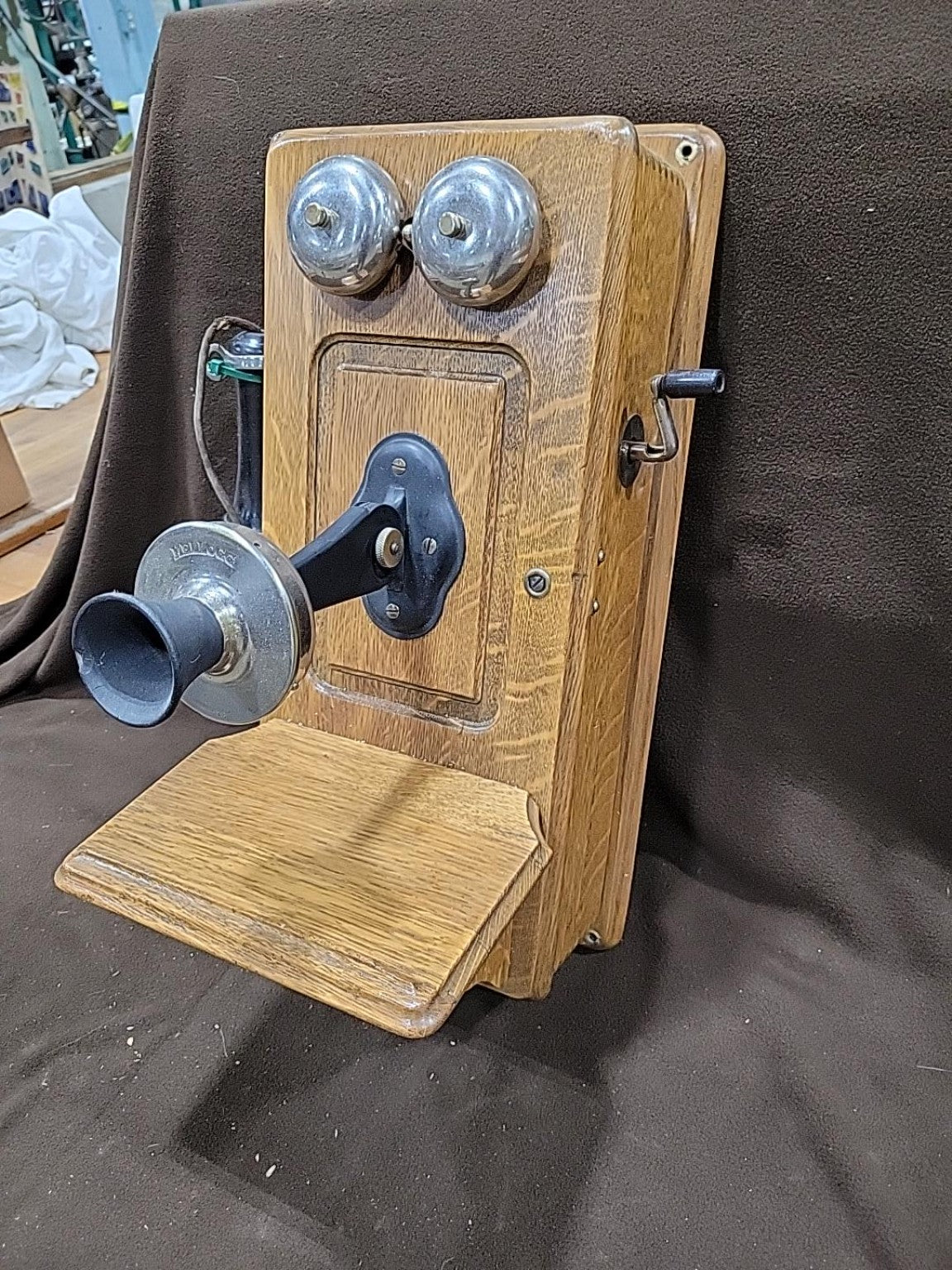 Antique Kellogg Oak Hand-Crank Wall Telephone