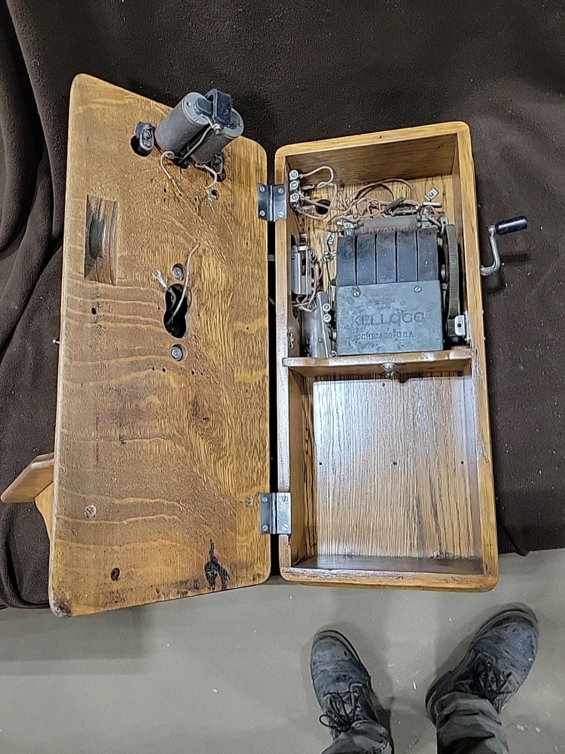 Antique Kellogg Oak Hand-Crank Wall Telephone