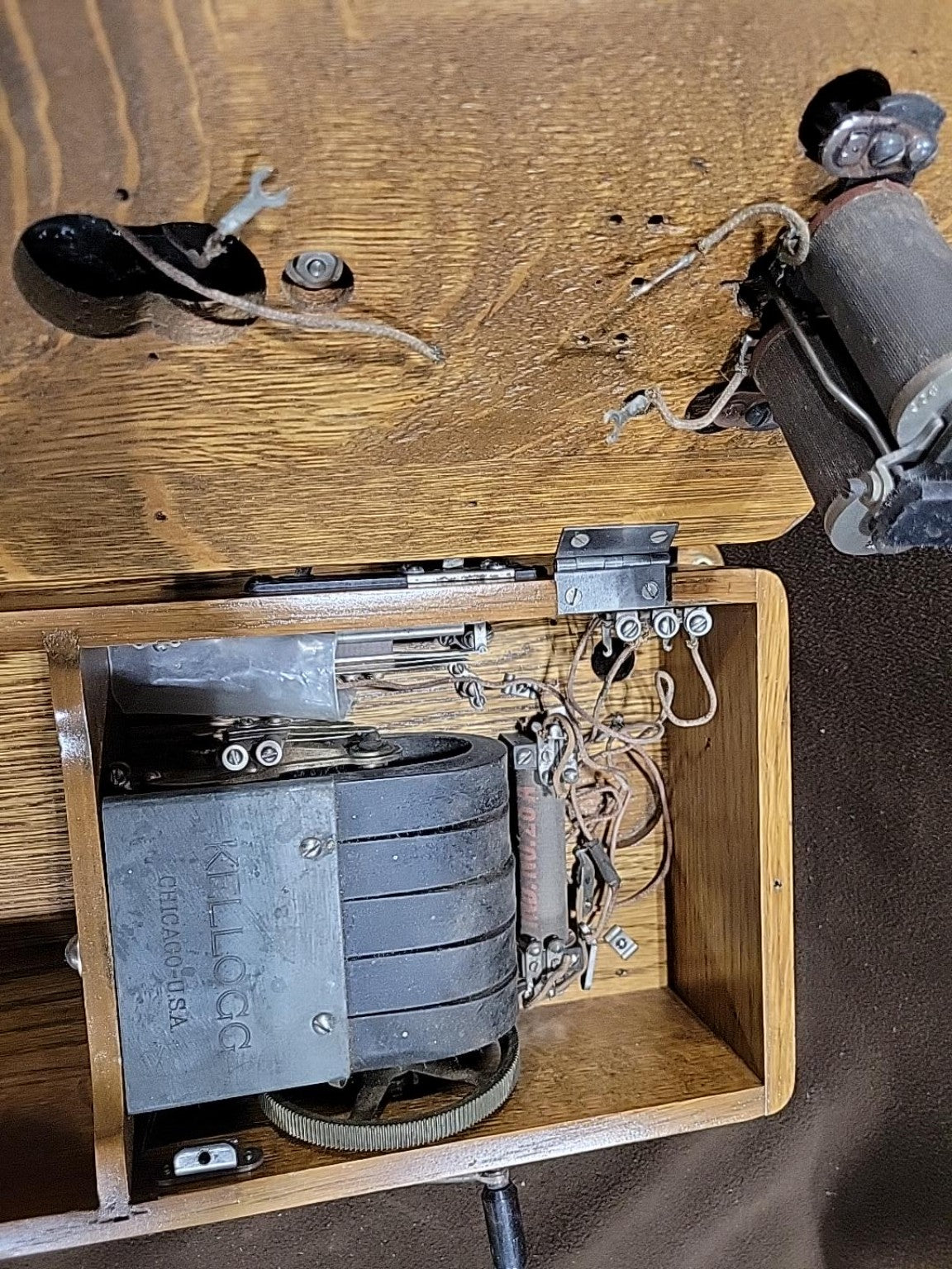 Antique Kellogg Oak Hand-Crank Wall Telephone