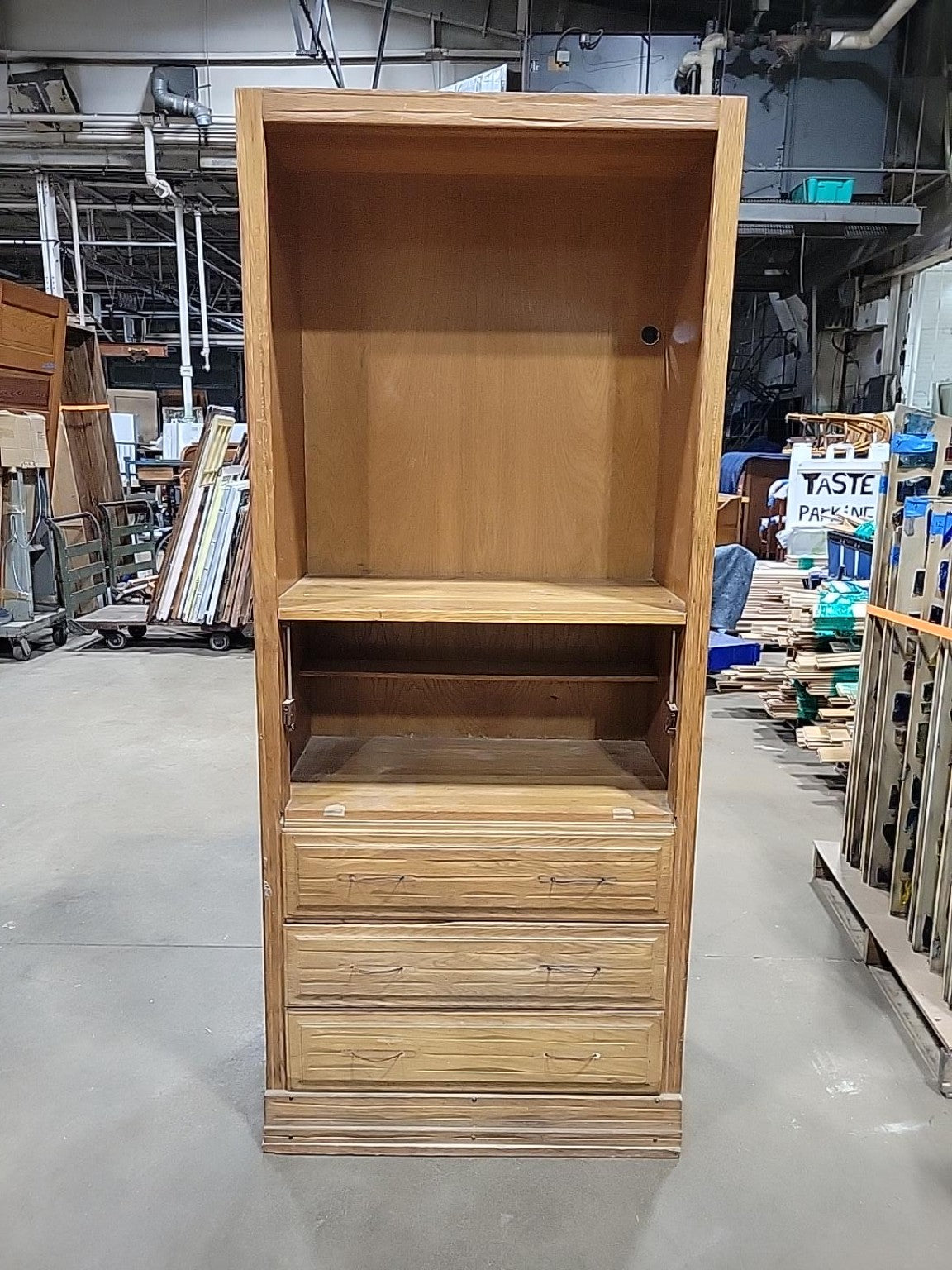 Tall Oak Media Cabinet with 3 Drawers