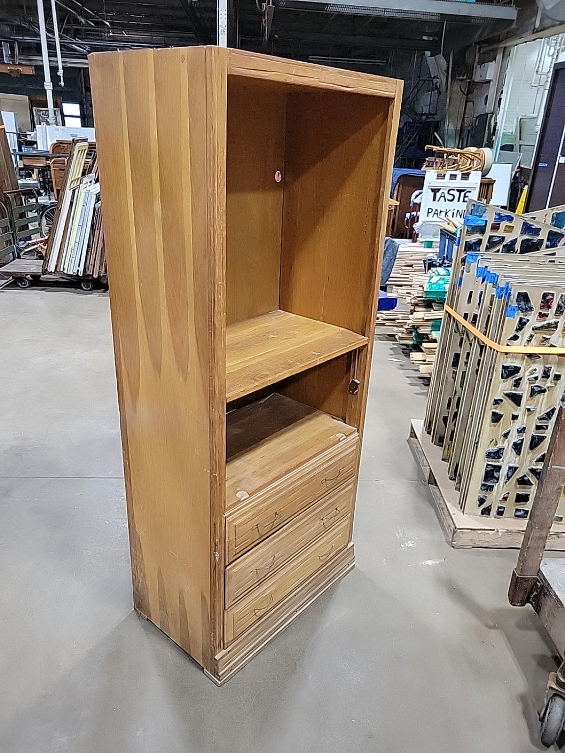 Tall Oak Media Cabinet with 3 Drawers