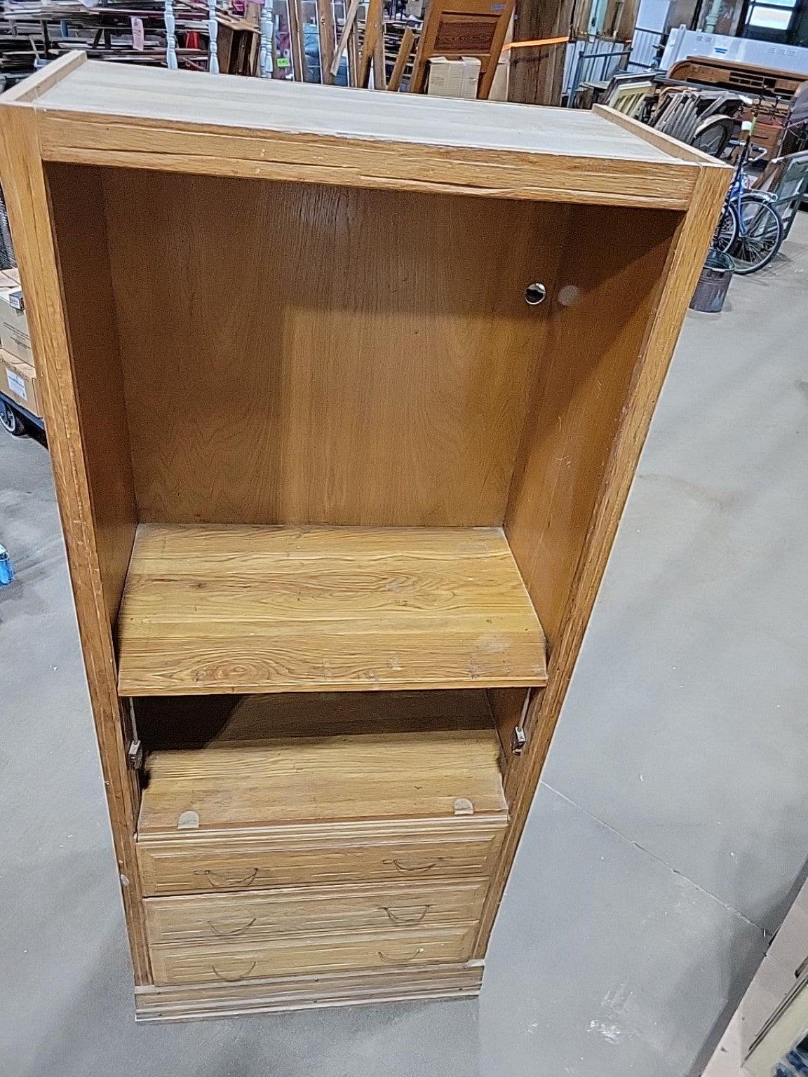 Tall Oak Media Cabinet with 3 Drawers
