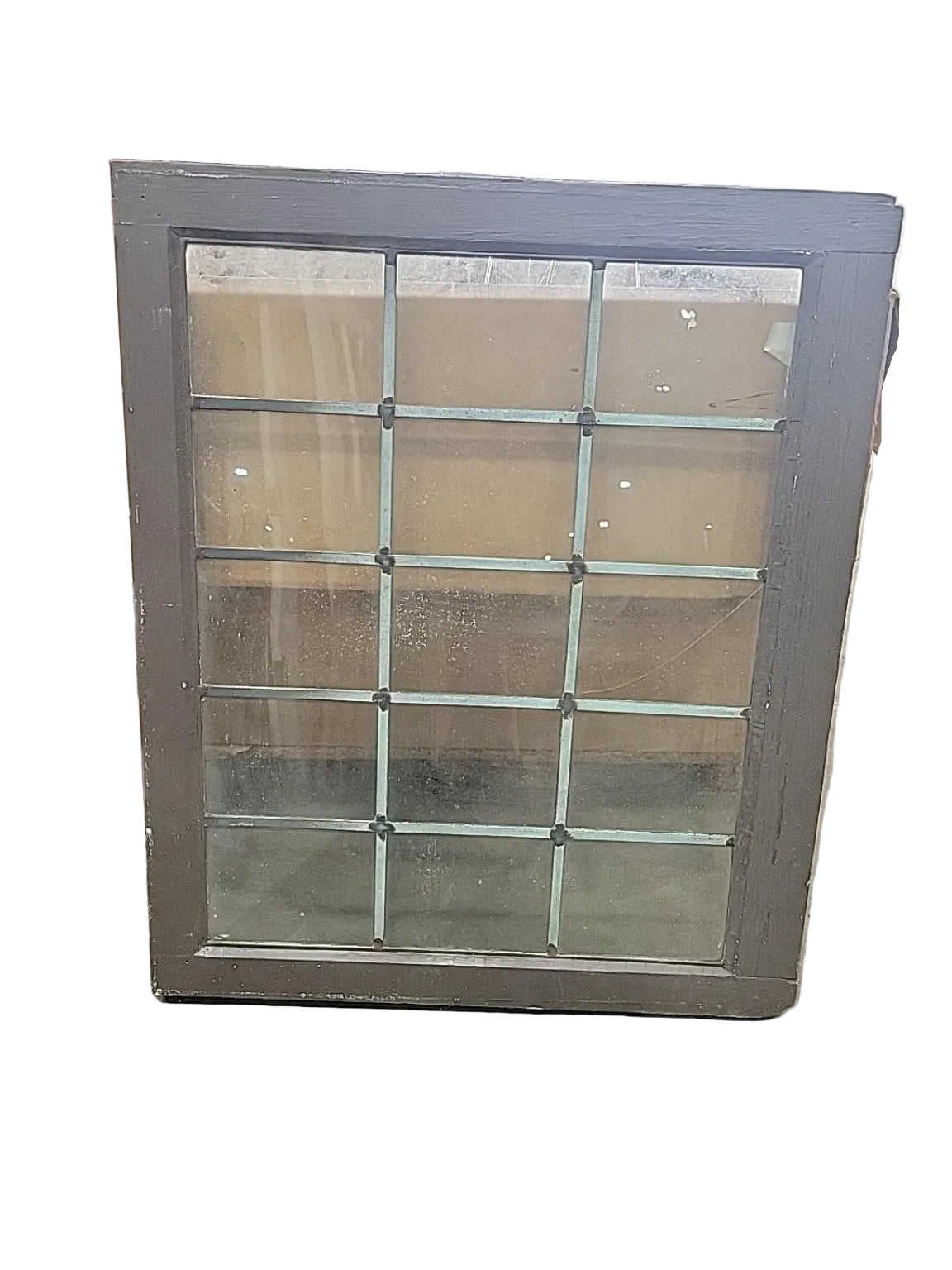 Vintage 15-Lite Leaded Glass Wood Window Sash