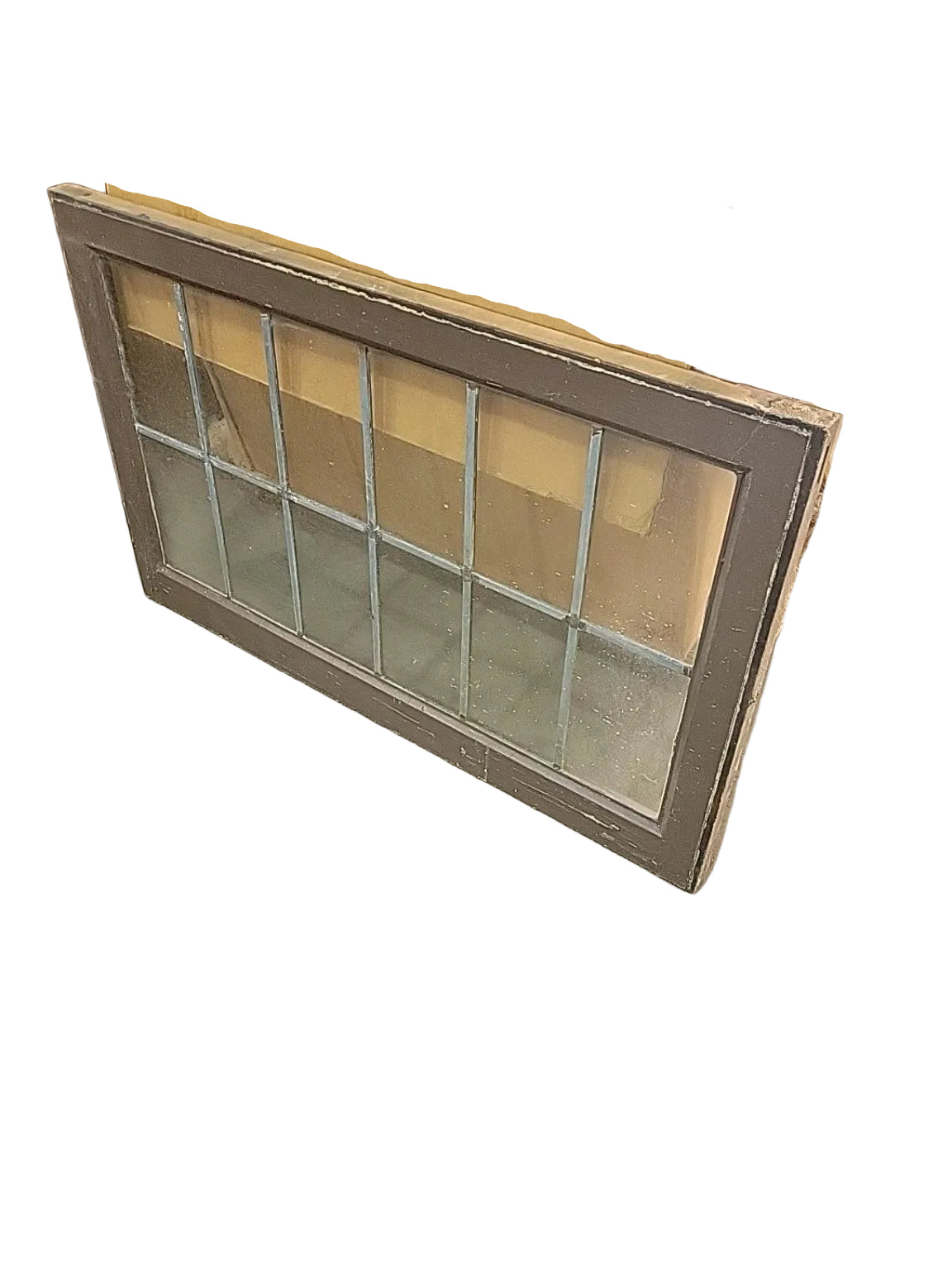 Vintage 12-Lite Leaded Glass Wood Window Sash