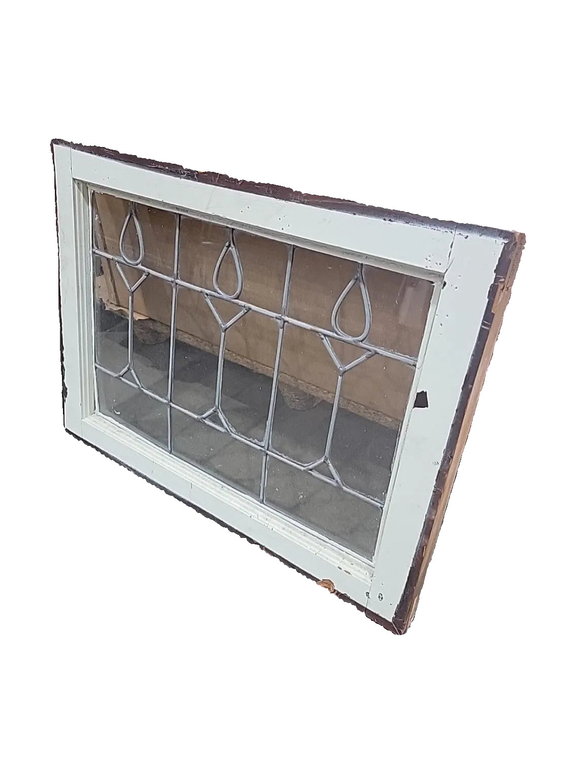 Vintage Decorative Leaded Glass Wood Window