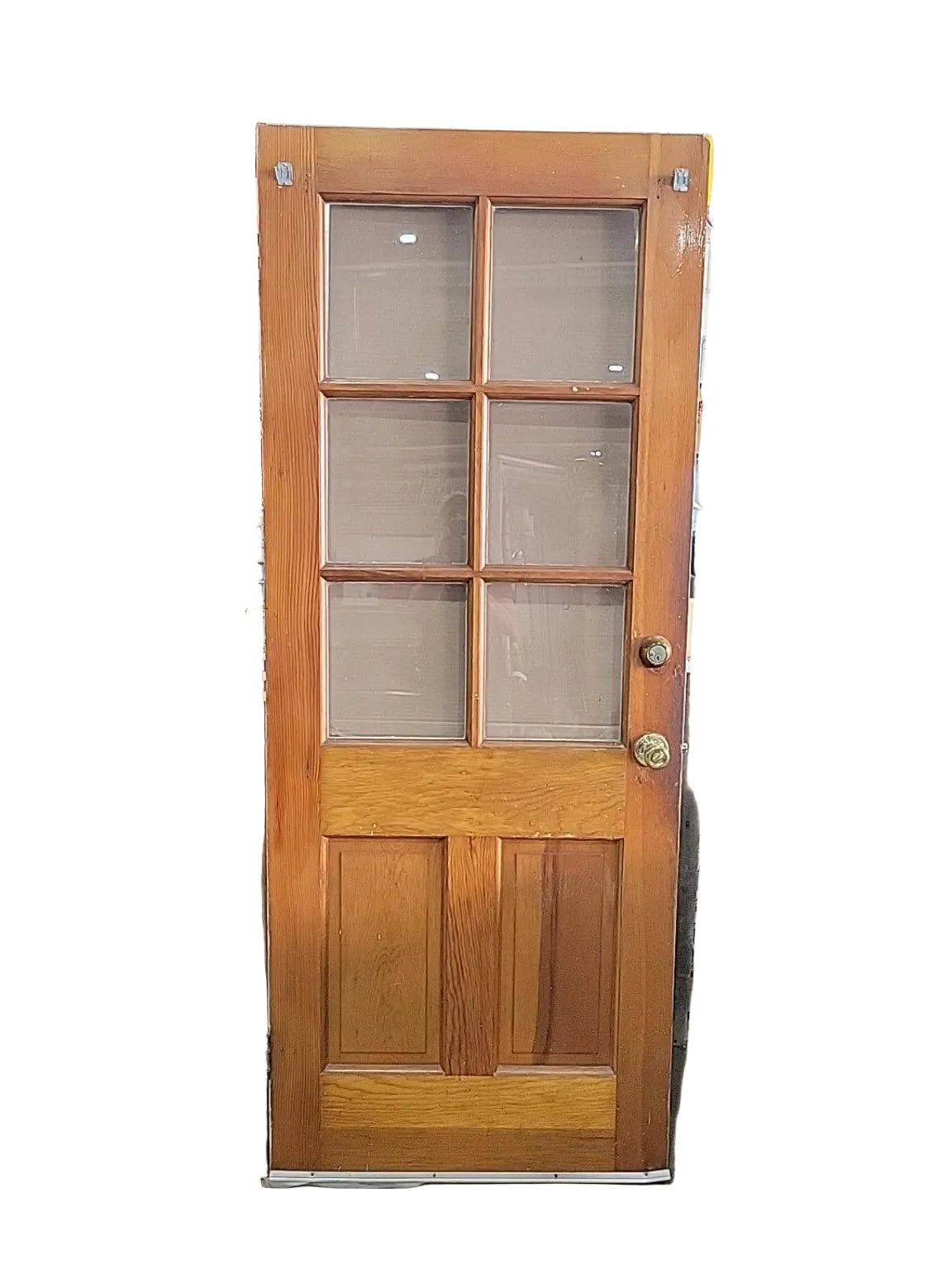 Vintage 6-Lite Wood Entry Door with Brass Hardware