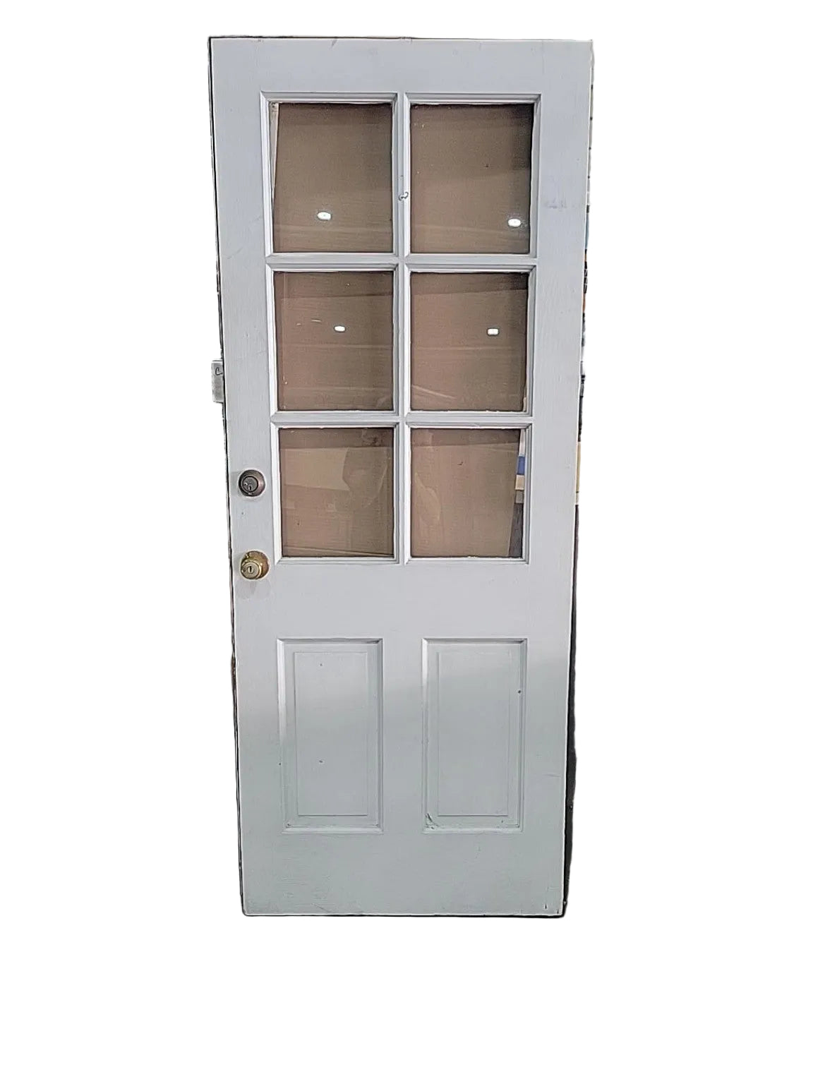 Vintage 6-Lite Wood Entry Door with Brass Hardware