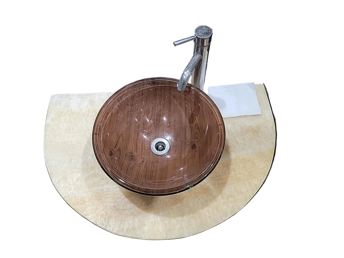 Contemporary Glass Vessel Sink with Semicircle Countertop
