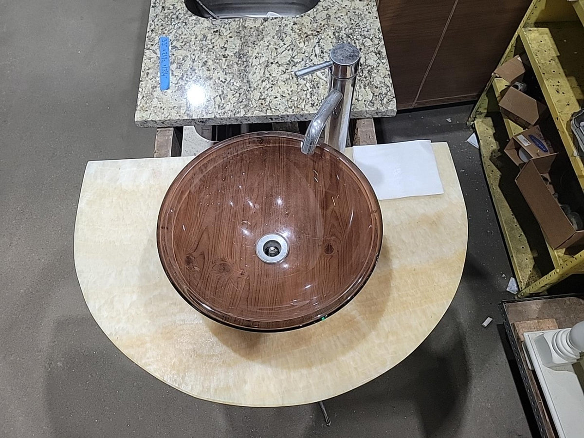 Contemporary Glass Vessel Sink with Semicircle Countertop
