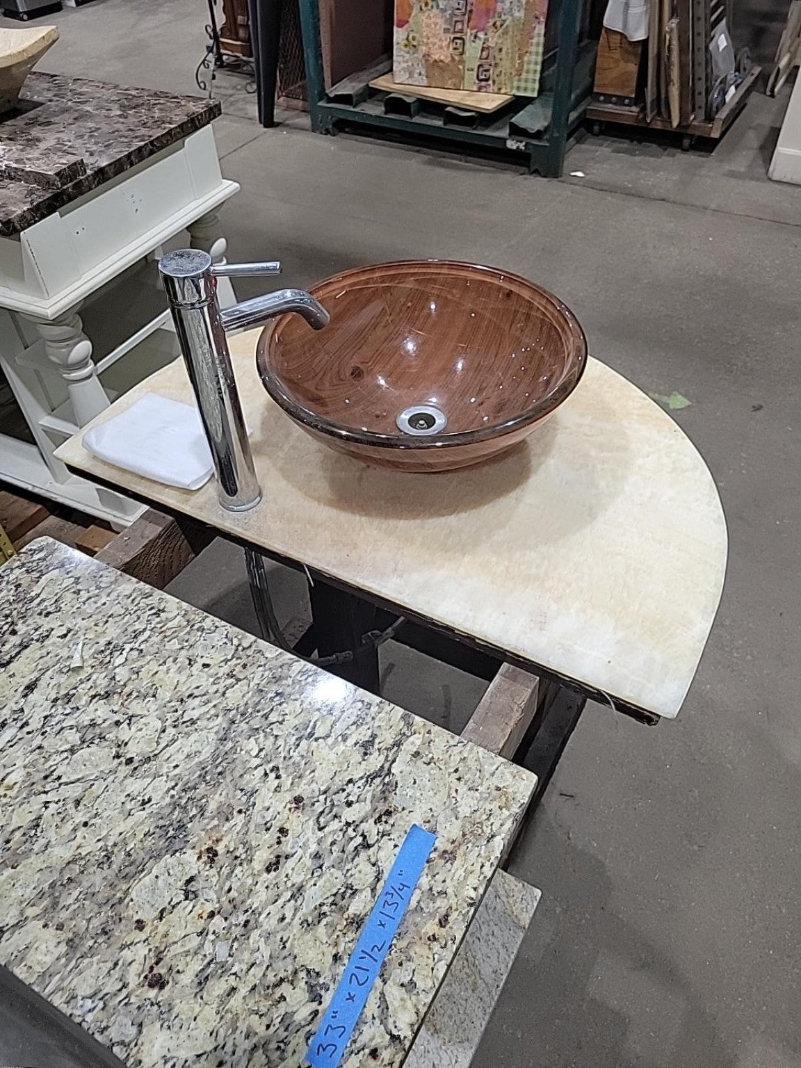 Contemporary Glass Vessel Sink with Semicircle Countertop