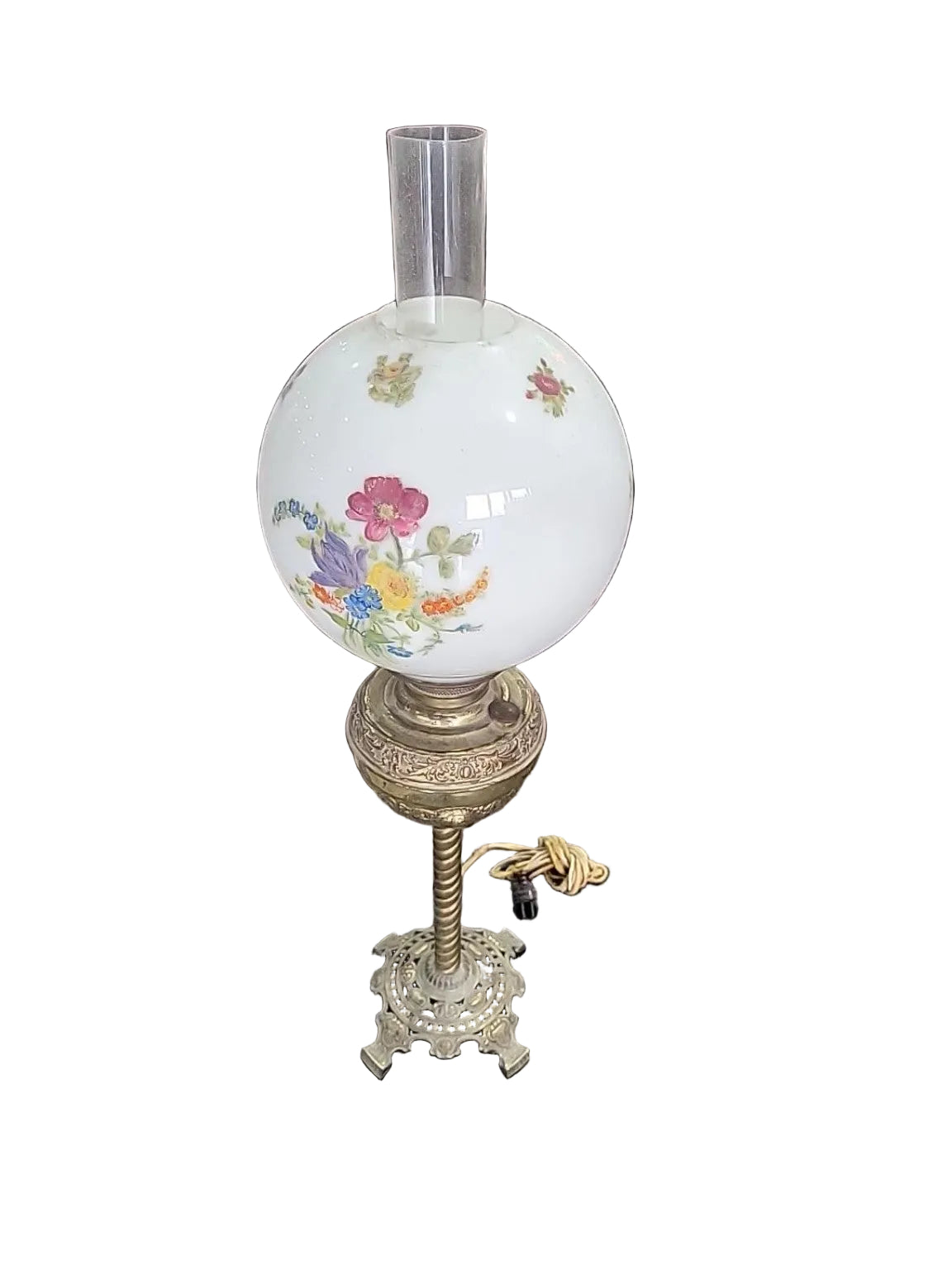 Antique Victorian Floral Milk Glass Parlor Lamp