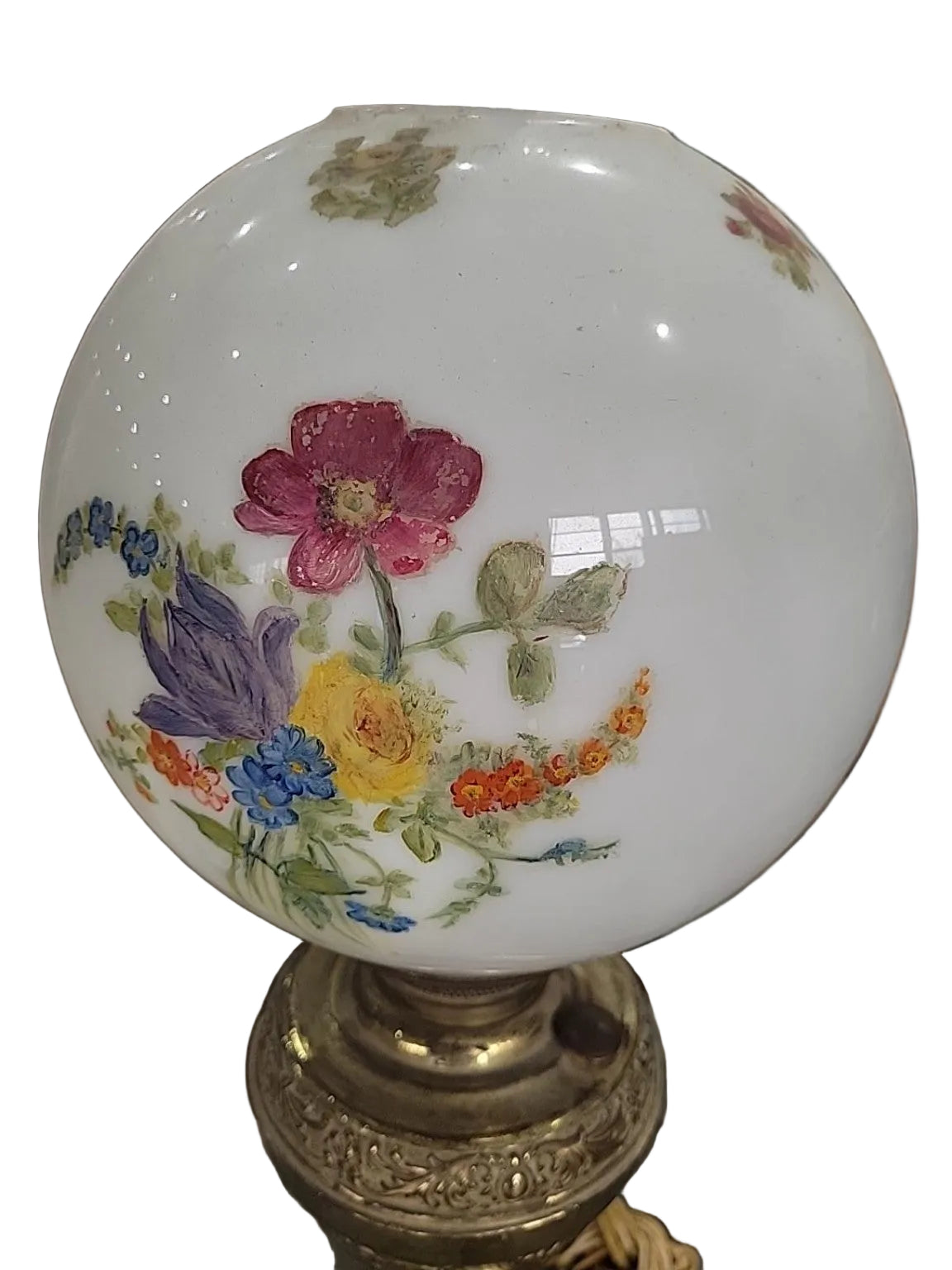 Antique Victorian Floral Milk Glass Parlor Lamp
