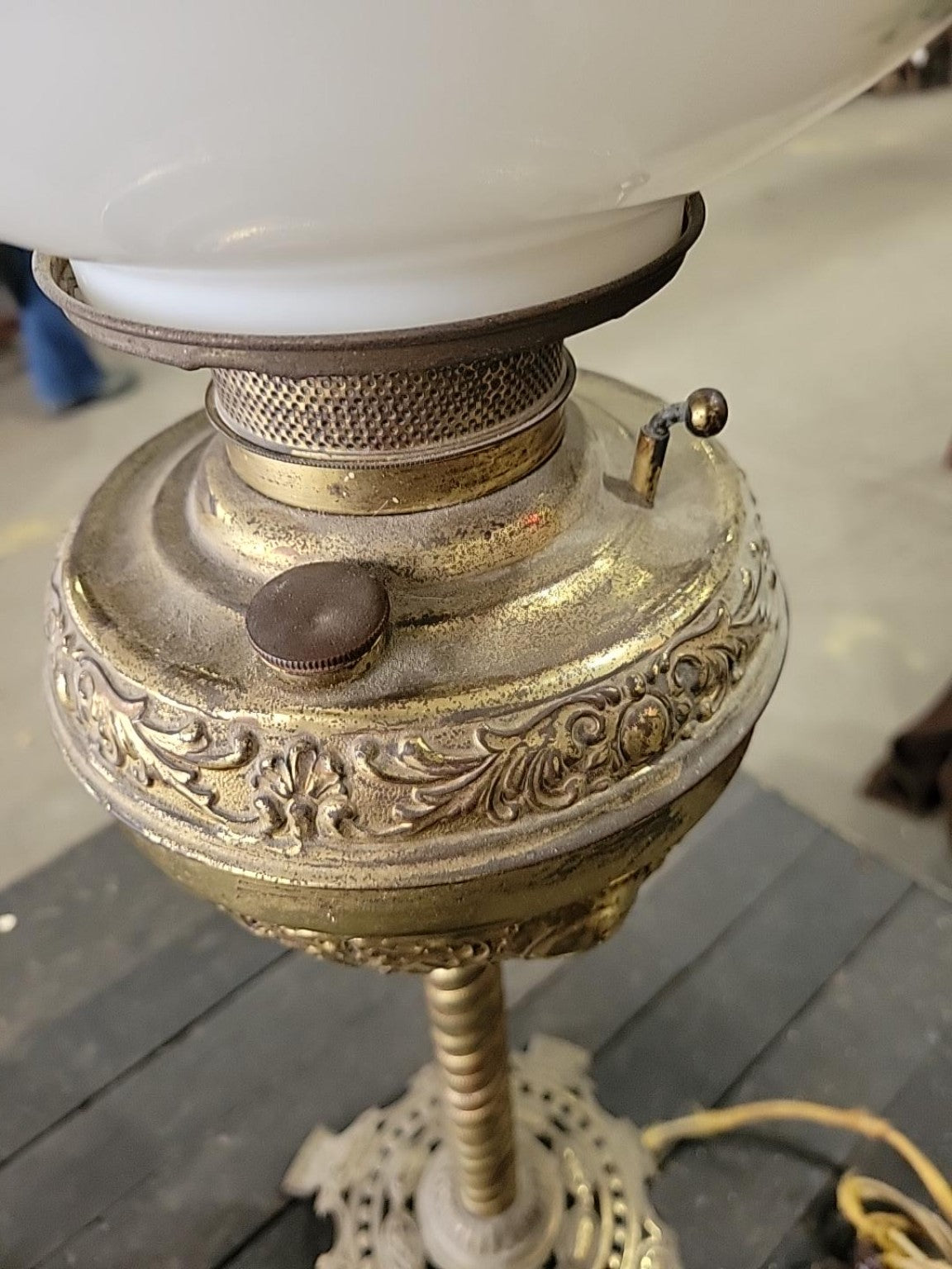 Antique Victorian Floral Milk Glass Parlor Lamp