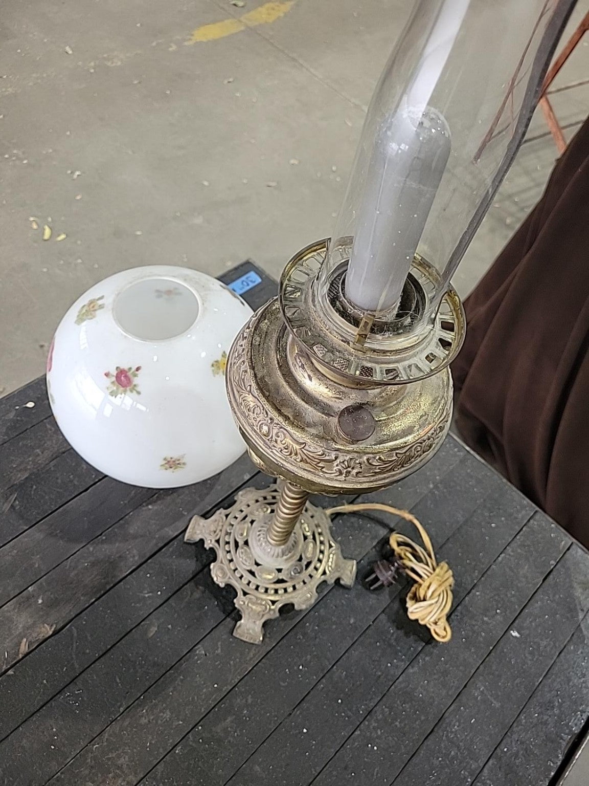 Antique Victorian Floral Milk Glass Parlor Lamp