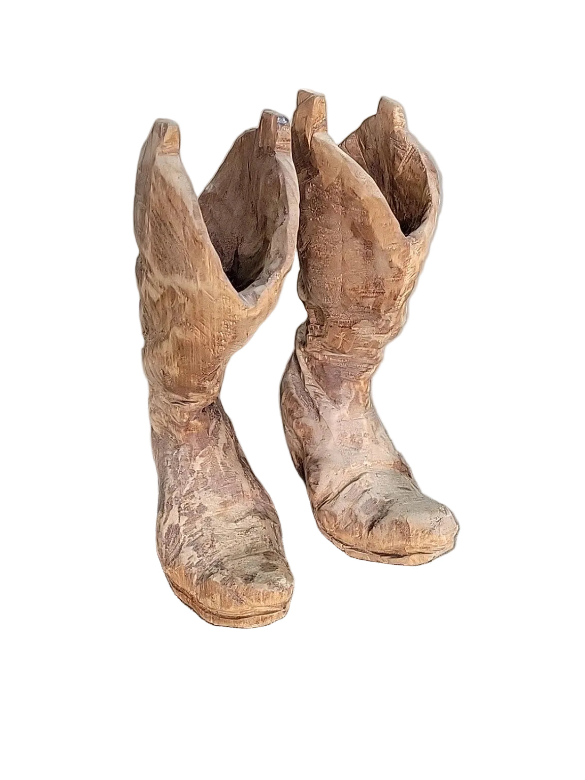Signed 1989 Hand-Carved Wooden Cowboy Boots – Set of 2